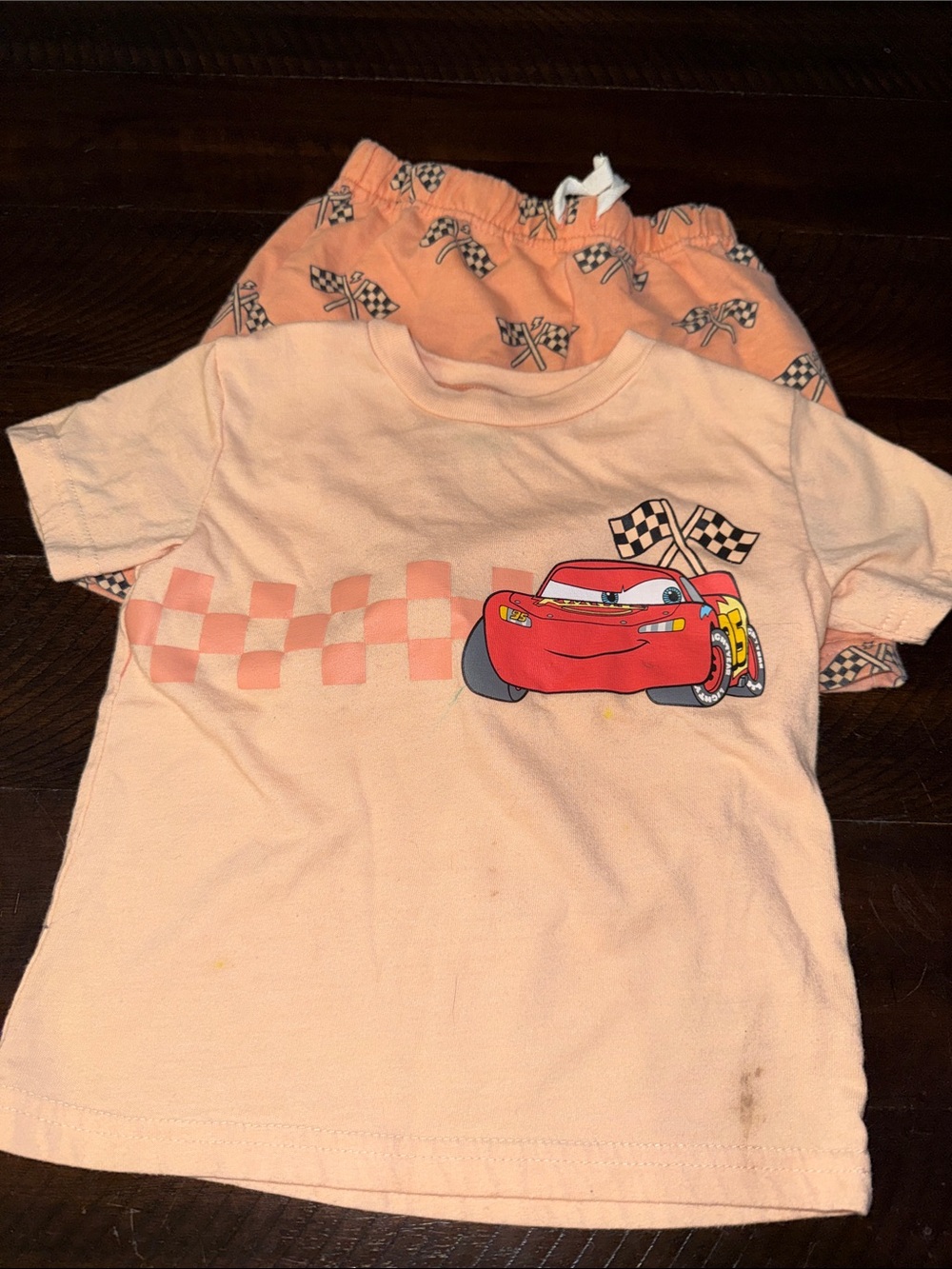 Lightning McQueen Pink Checkered Kids Tee and Shorts Set 3T